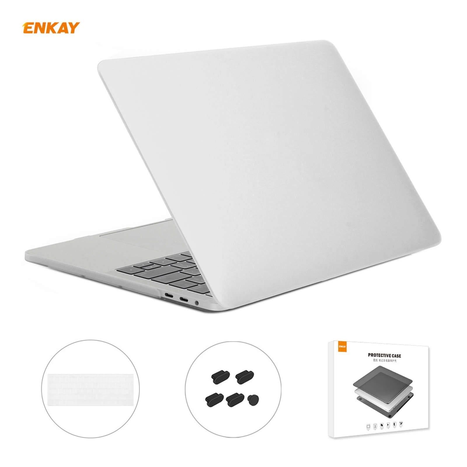 ENKAY 3 in 1 Matte Laptop Protective Case + EU Version TPU Keyboard Film + Anti-dust Plugs Set for MacBook Pro 15.4 inch A1707 & A1990 (with Touch