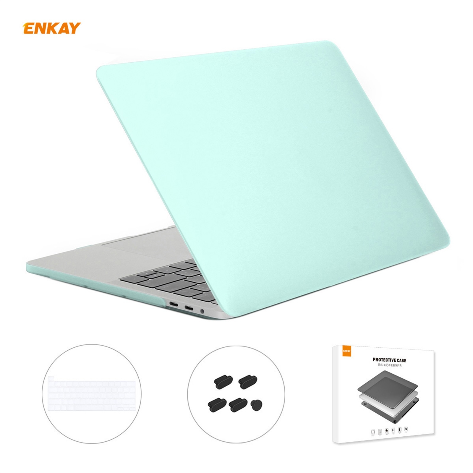 ENKAY 3 in 1 Matte Laptop Protective Case + US Version TPU Keyboard Film + Anti-dust Plugs Set for MacBook Pro 16 inch A2141 (with Touch Bar)(Green)