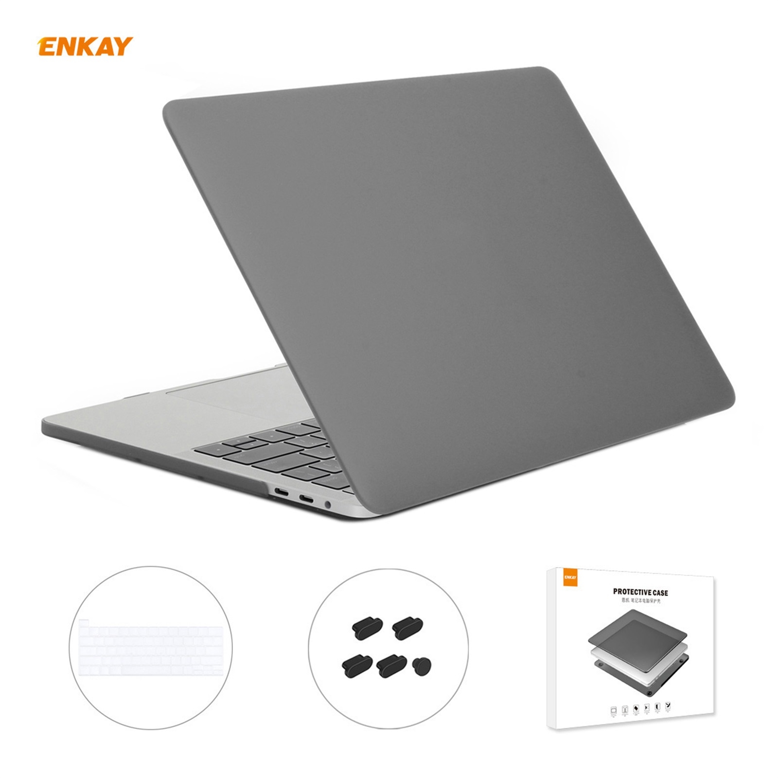 ENKAY 3 in 1 Matte Laptop Protective Case + US Version TPU Keyboard Film + Anti-dust Plugs Set for MacBook Pro 16 inch A2141 (with Touch Bar)(Grey) -