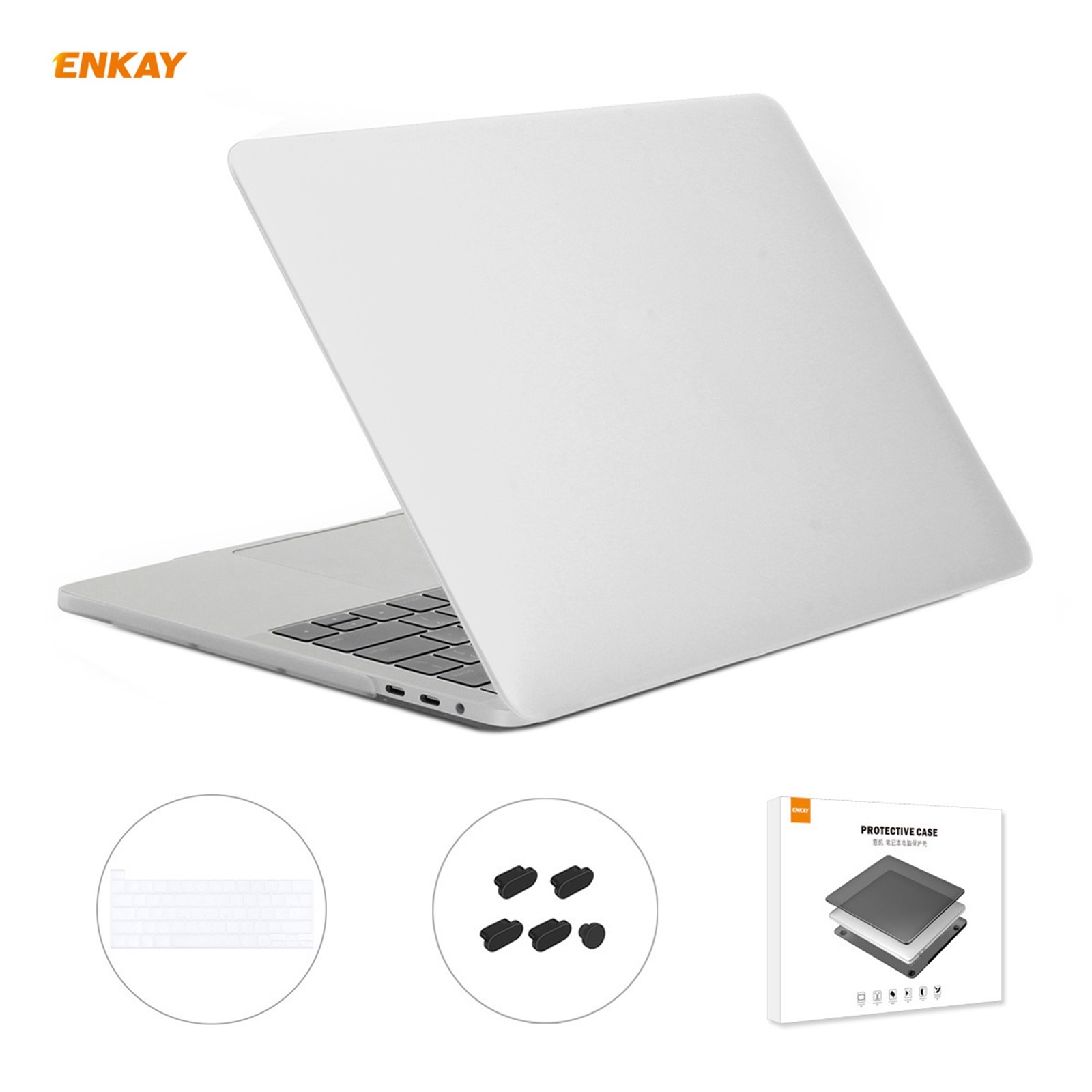 ENKAY 3 in 1 Matte Laptop Protective Case + US Version TPU Keyboard Film + Anti-dust Plugs Set for MacBook Pro 16 inch A2141 (with Touch Bar)(White)