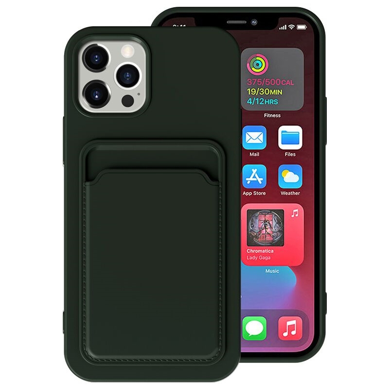For iPhone 12 TPU + Flannel Lining Shockproof Case with Card Slots(Green) - Shopkiz.com
