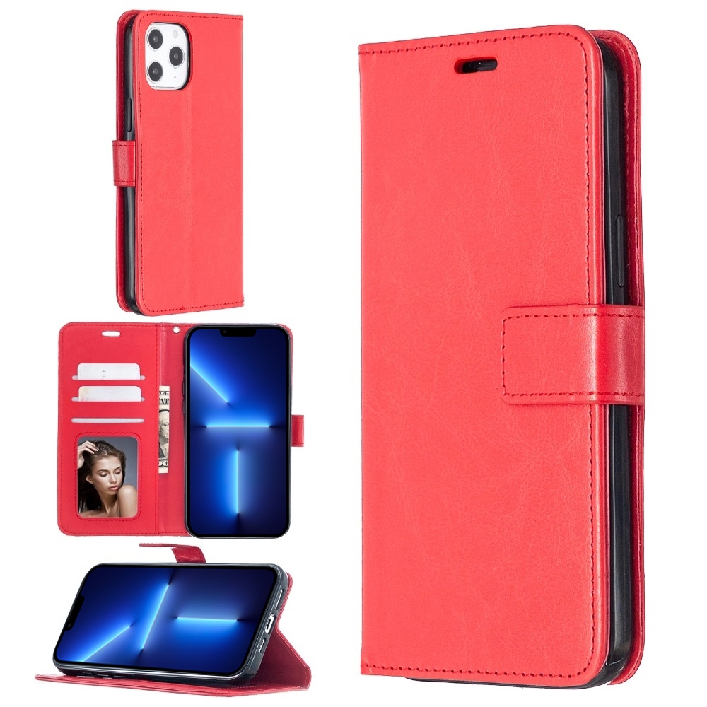 For iPhone 13 Pro Max Crazy Horse Texture Horizontal Flip Leather Case with Holder & Card Slots & Wallet & Photo Frame (Red) - Shopkiz.com