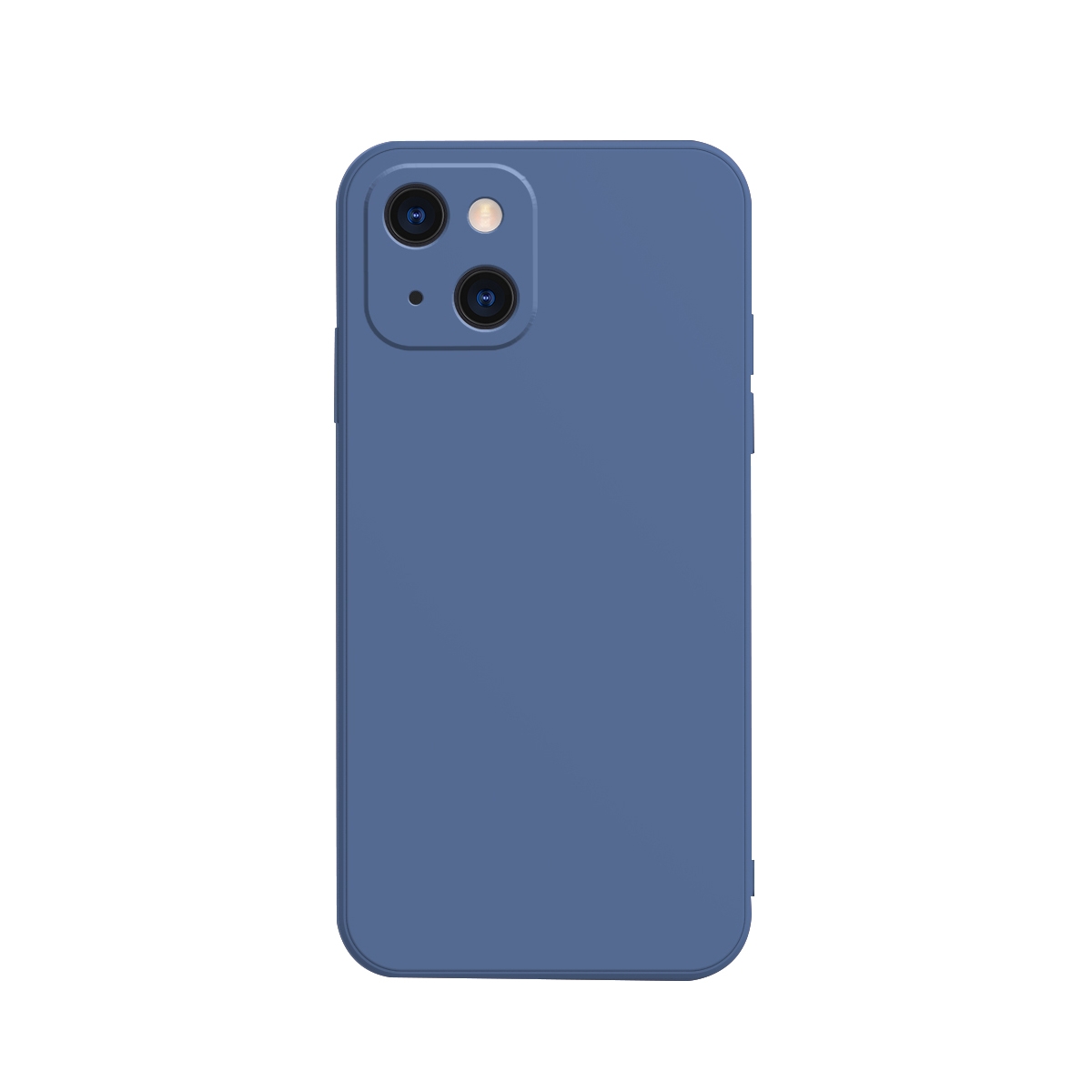 For iPhone 13 Solid Color Cube Straight Edge Liquid Silicone Lining Flannel Case (Blue) - Shopkiz.com