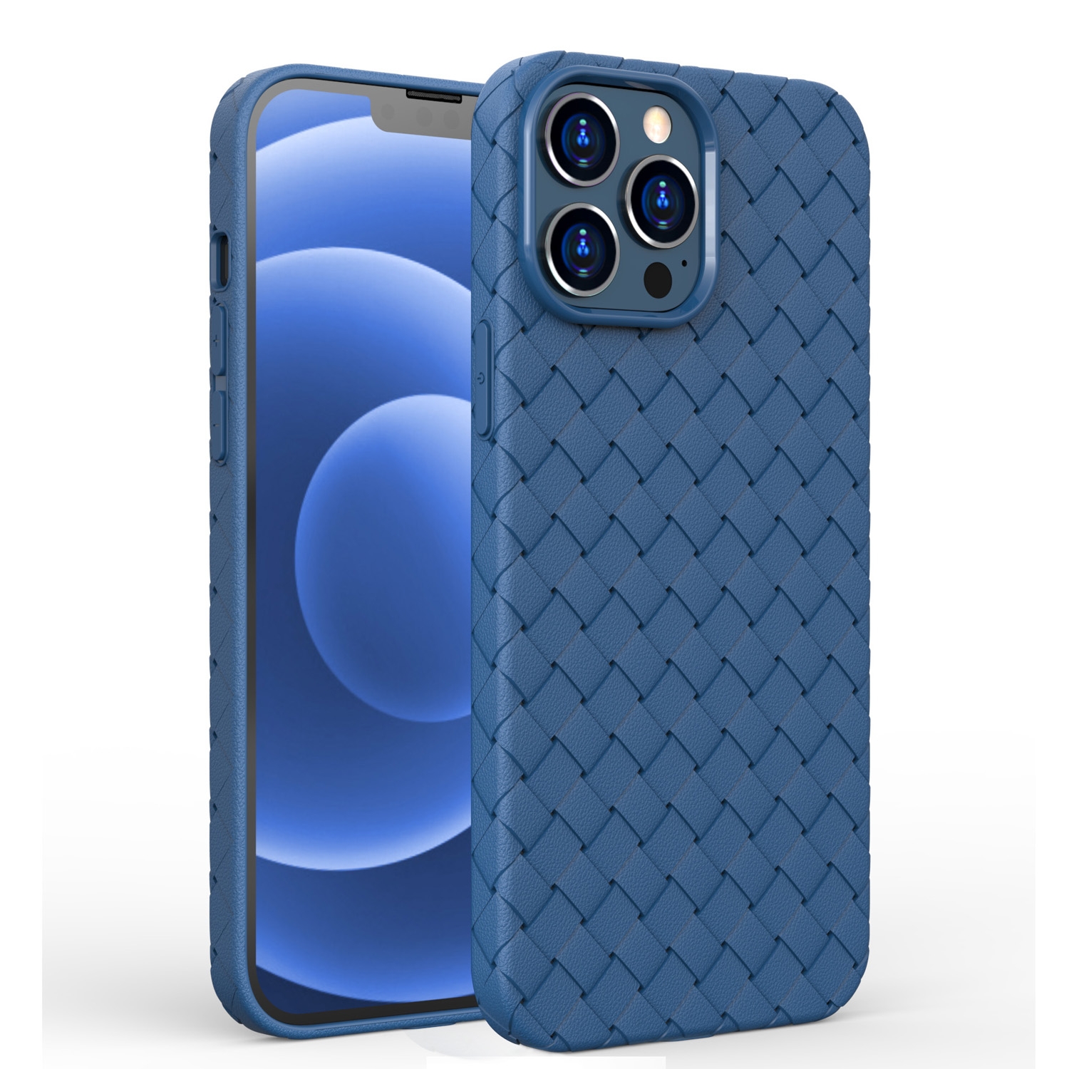 For iPhone 13 Pro Max Full Coverage Woven Shockproof TPU Case (Blue) - Shopkiz.com