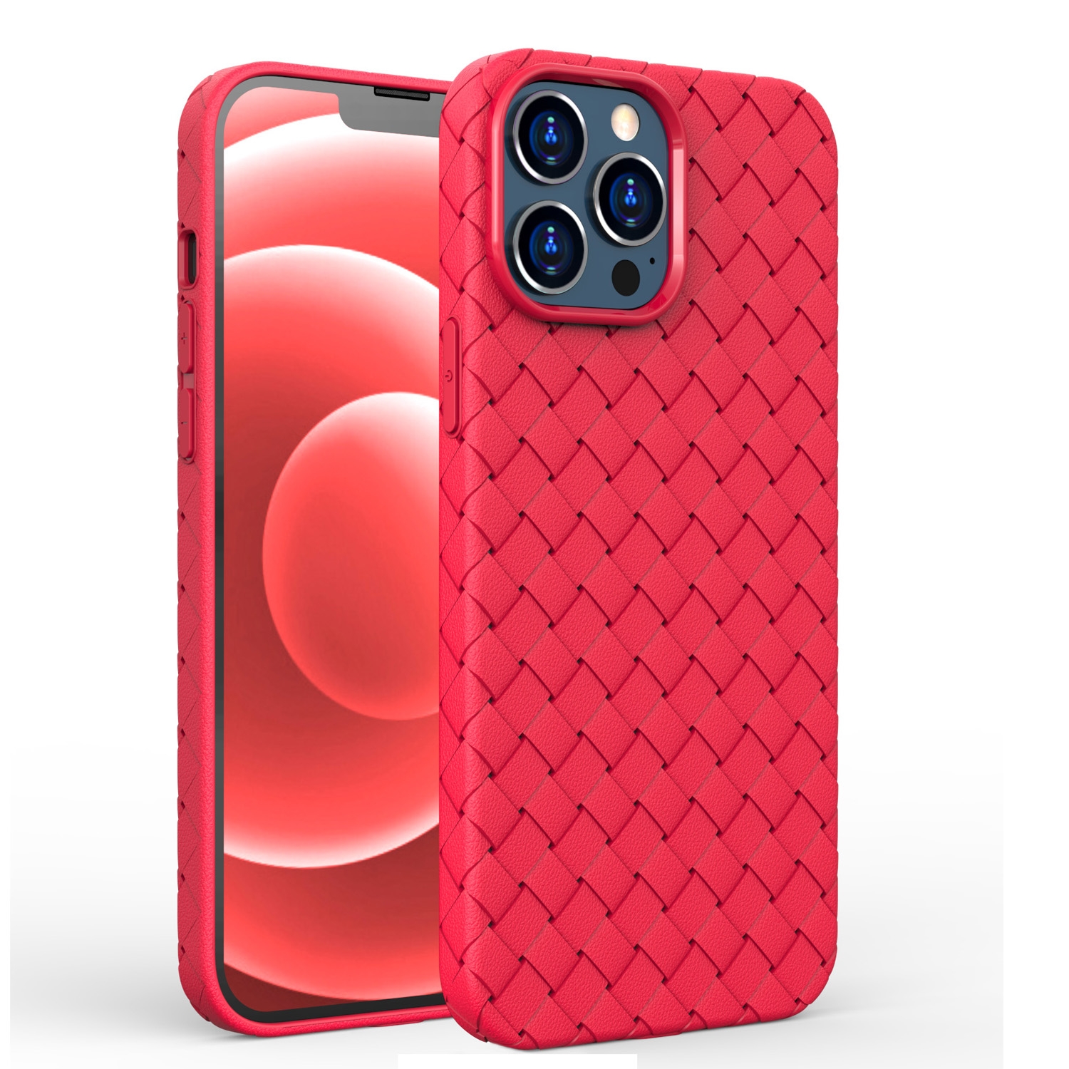 For iPhone 13 Pro Full Coverage Woven Shockproof TPU Case (Red) - Shopkiz.com