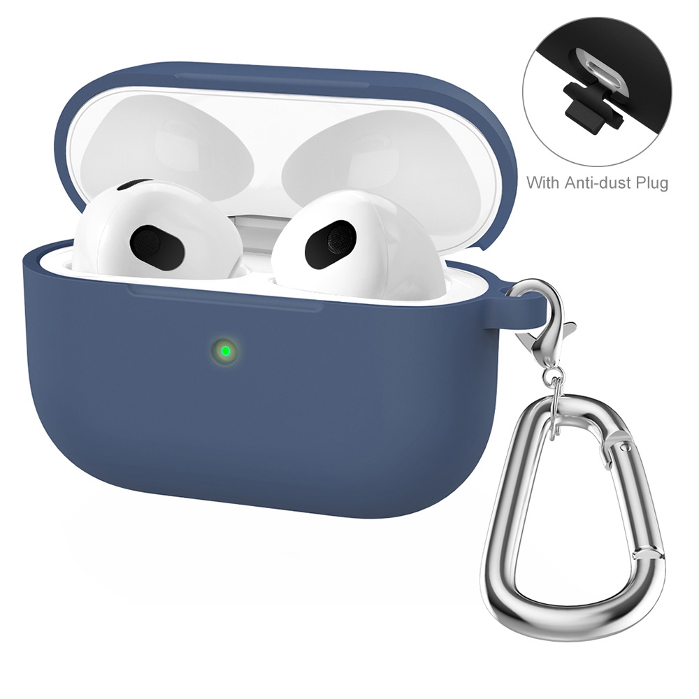 ENKAY Hat-Prince Thickened Silicone Protective Case Shock-Absorbing Cover with Keychain for Apple AirPods 3(Dark Blue) - Shopkiz.com