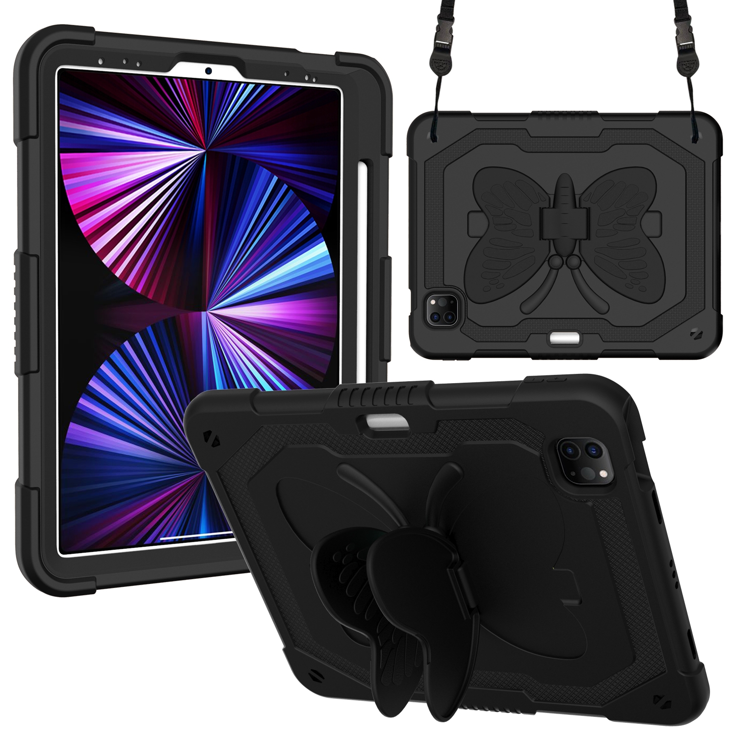 Pure Color PC + Silicone Anti-drop Tablet Tablet Case with Butterfly Holder & Pen Slot For iPad Pro 11 2018 & 2020 & 2021 & Air 2020 10.9(Black) -