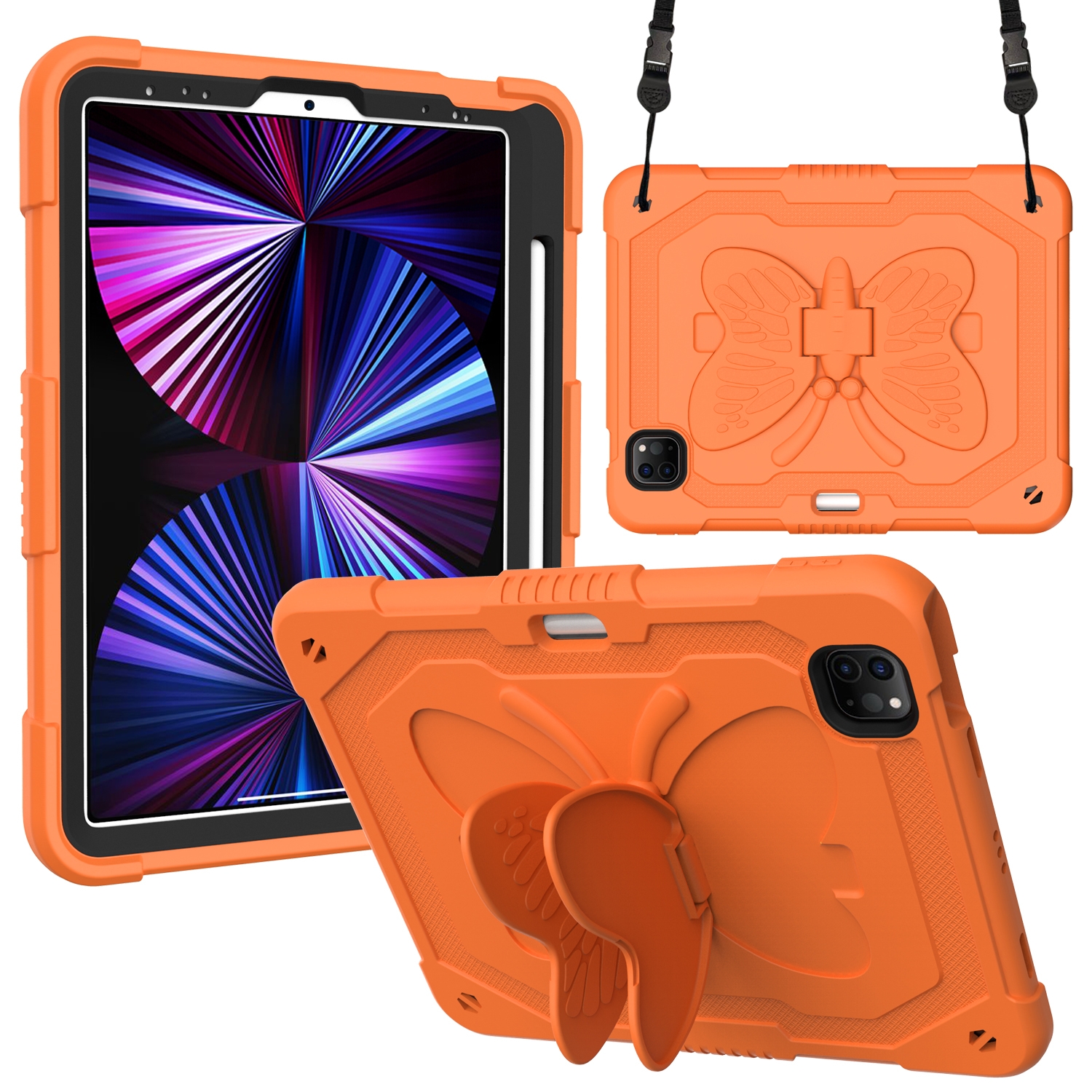 Pure Color PC + Silicone Anti-drop Tablet Tablet Case with Butterfly Holder & Pen Slot For iPad Pro 11 2018 & 2020 & 2021 & Air 2020 10.9(Kumquat) -