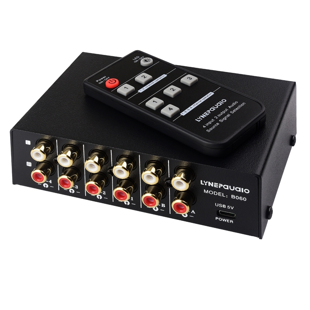 4 In 2 Out / 2 In 4 Out RCA Audio Signal Selector Switch Device with Remote Control - Shopkiz.com