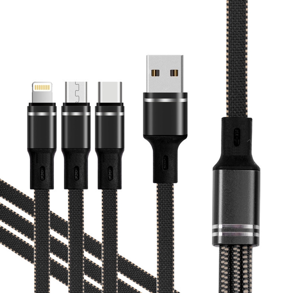 XJ-76 40W 5A 3 in 1 USB to 8 Pin + Type-C + Micro USB Super Flash Charging Cable, Length: 1.18m(Black) - Shopkiz.com