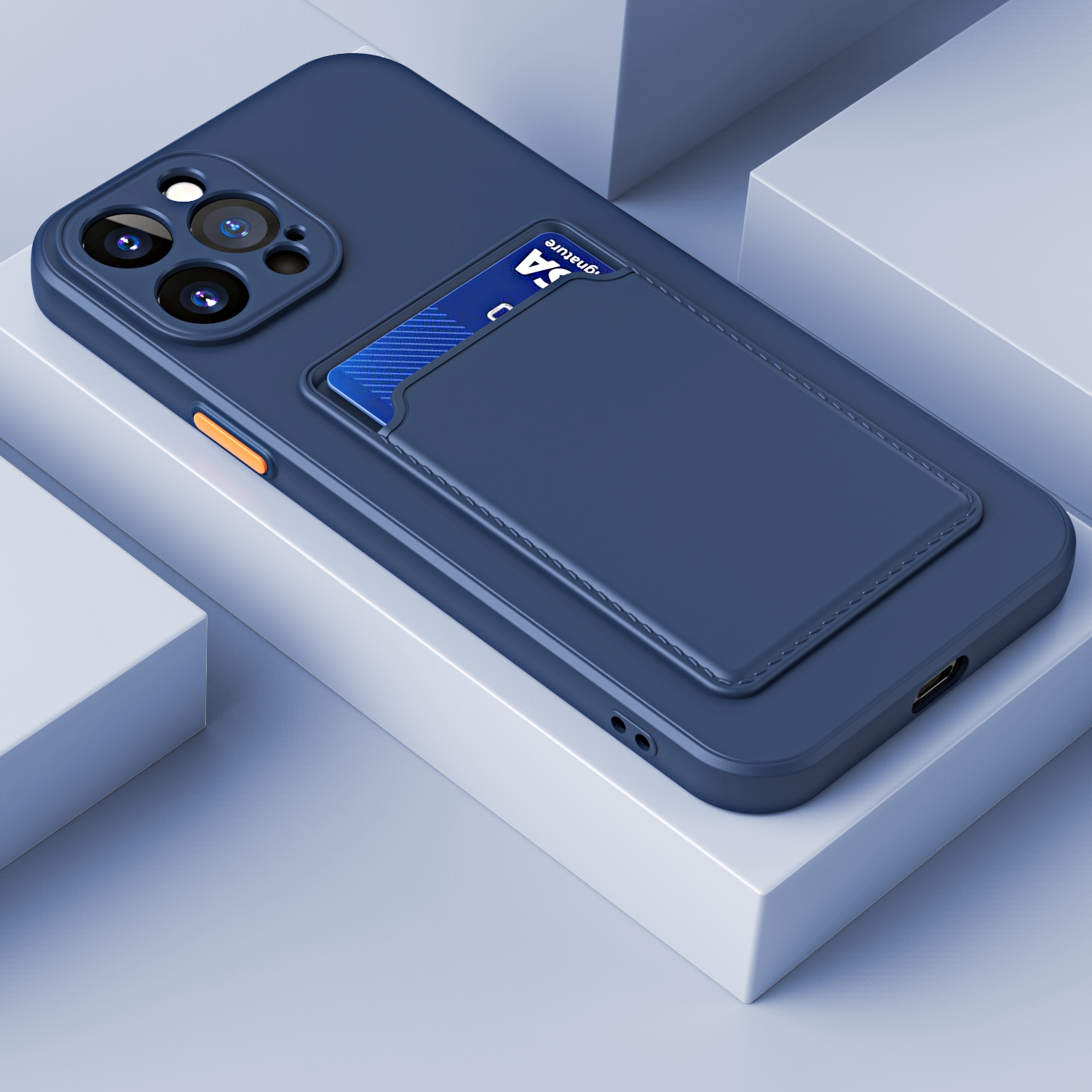 For iPhone 14 Skin Feel Card Color Button TPU Case (Dark Blue) - Shopkiz.com
