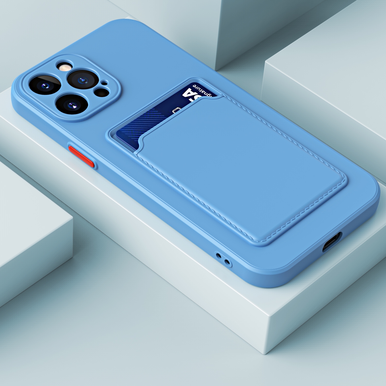 For iPhone 14 Plus Skin Feel Card Color Button TPU Case (Sky Blue) - Shopkiz.com