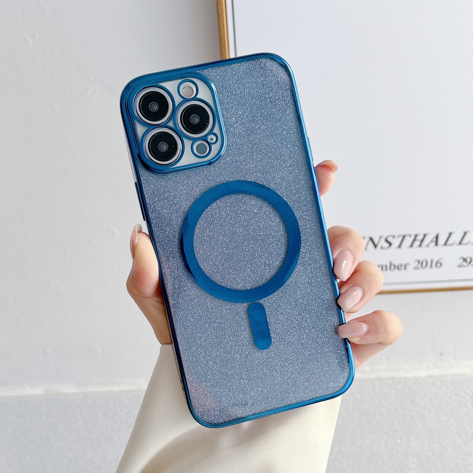 For iPhone 14 Plating Magsafe Glitter Phone Case (Dark Blue) - Shopkiz.com