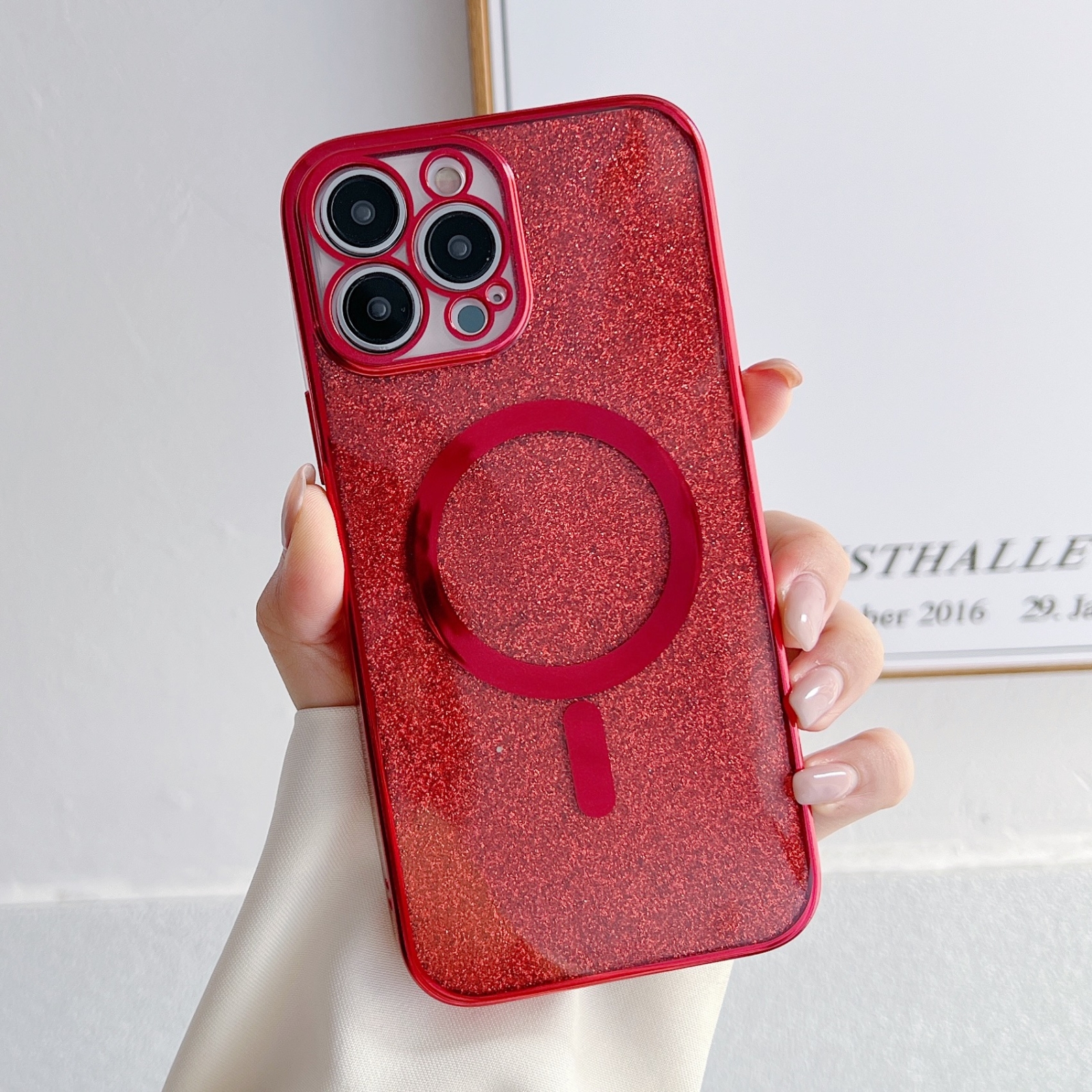 For iPhone 14 Pro Plating Magsafe Glitter Phone Case(Red) - Shopkiz.com