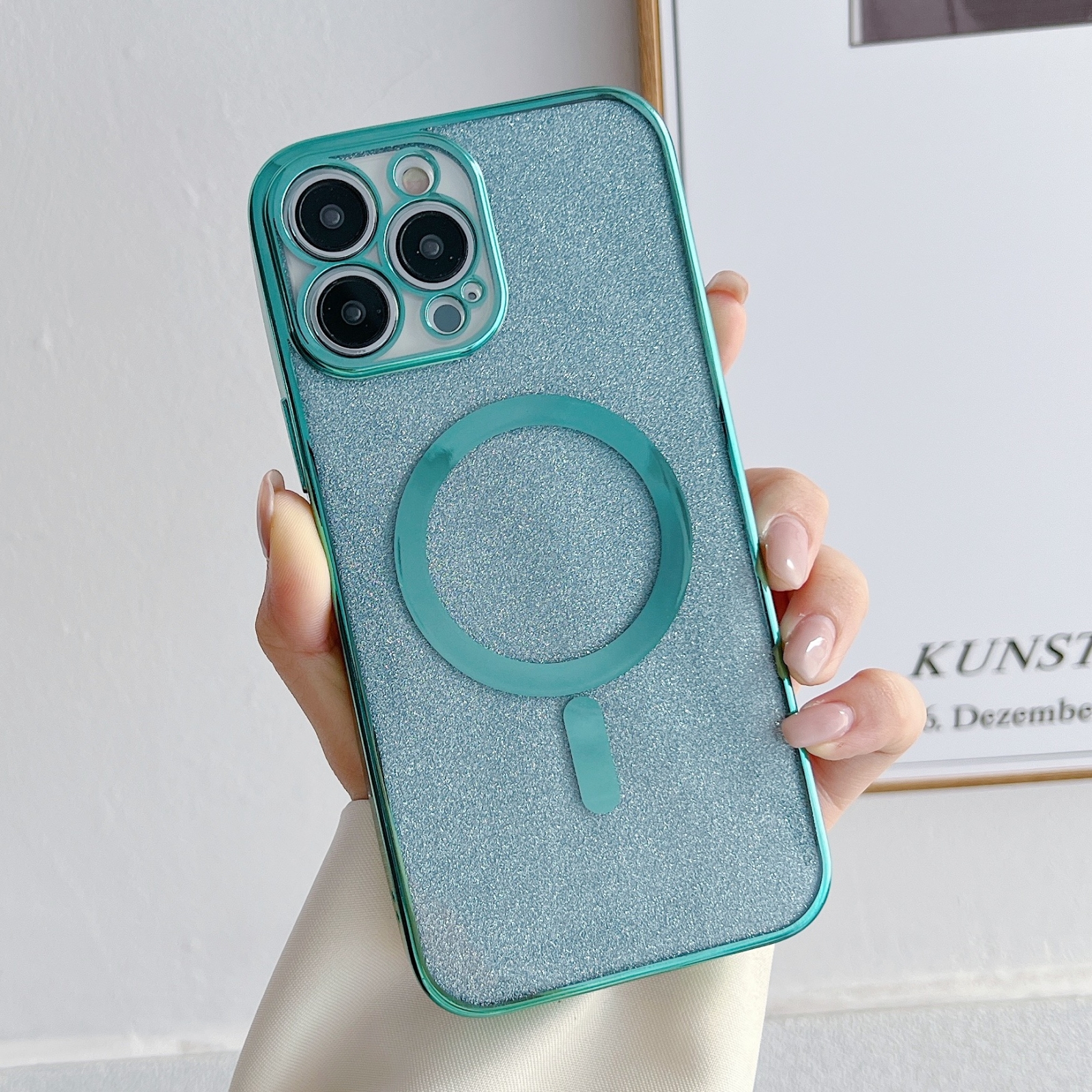 For iPhone 14 Plus Plating Magsafe Glitter Phone Case (Light Green) - Shopkiz.com