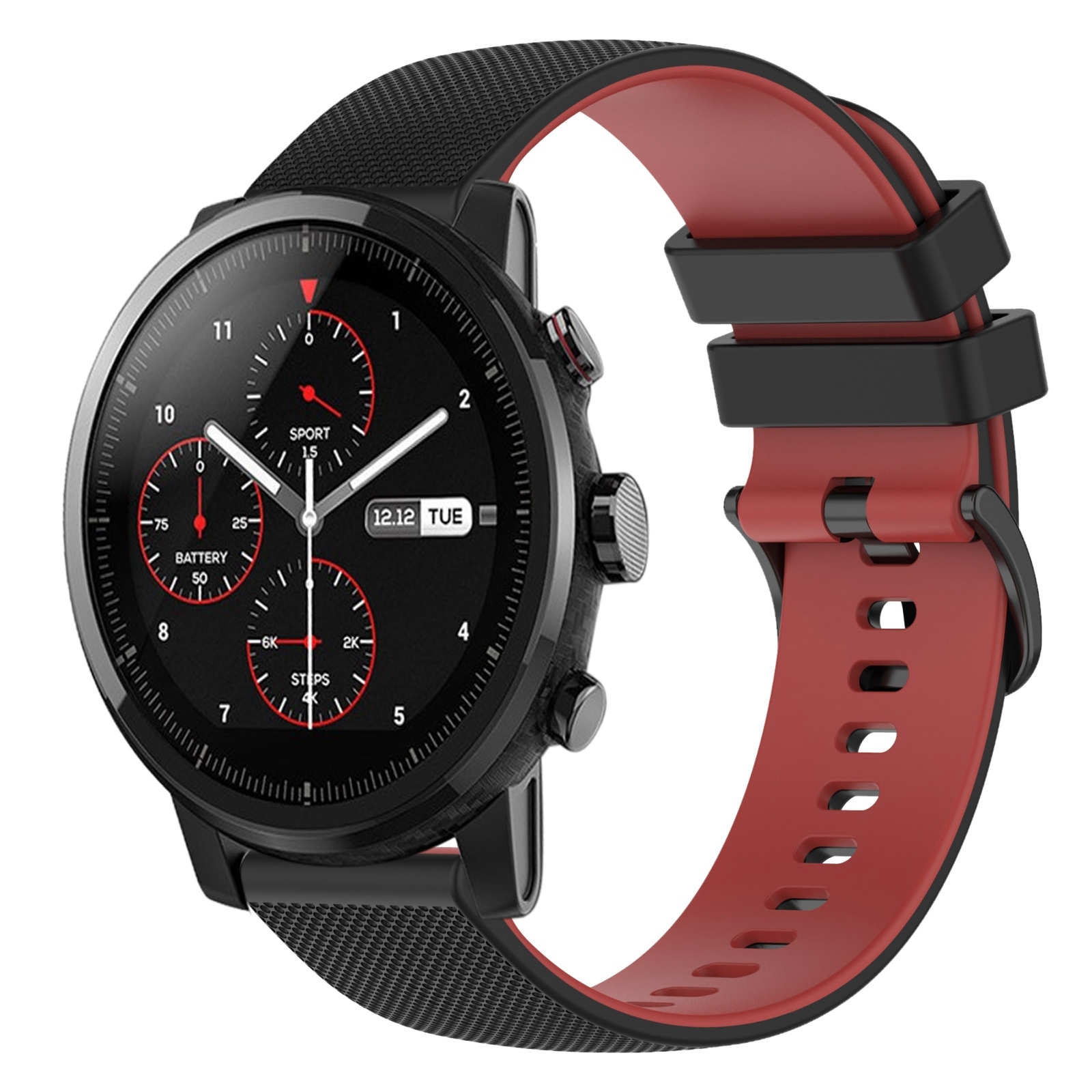 For Amazfit Stratos 22mm Checkered Two-Color Silicone Watch Band(Black+Red)