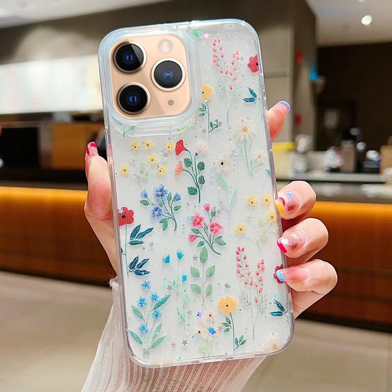 For iPhone 11 Pro Max Fresh Small Floral Epoxy TPU Phone Case(D04 Colorful Floral) - Shopkiz.com
