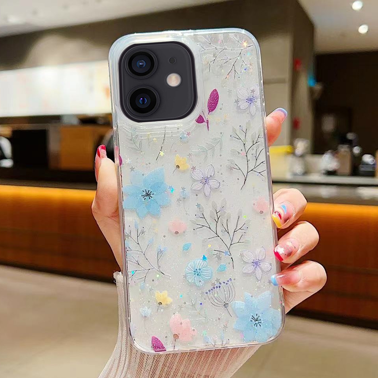 For iPhone 11 Fresh Small Floral Epoxy TPU Phone Case(D05 Blue Floral) - Shopkiz.com