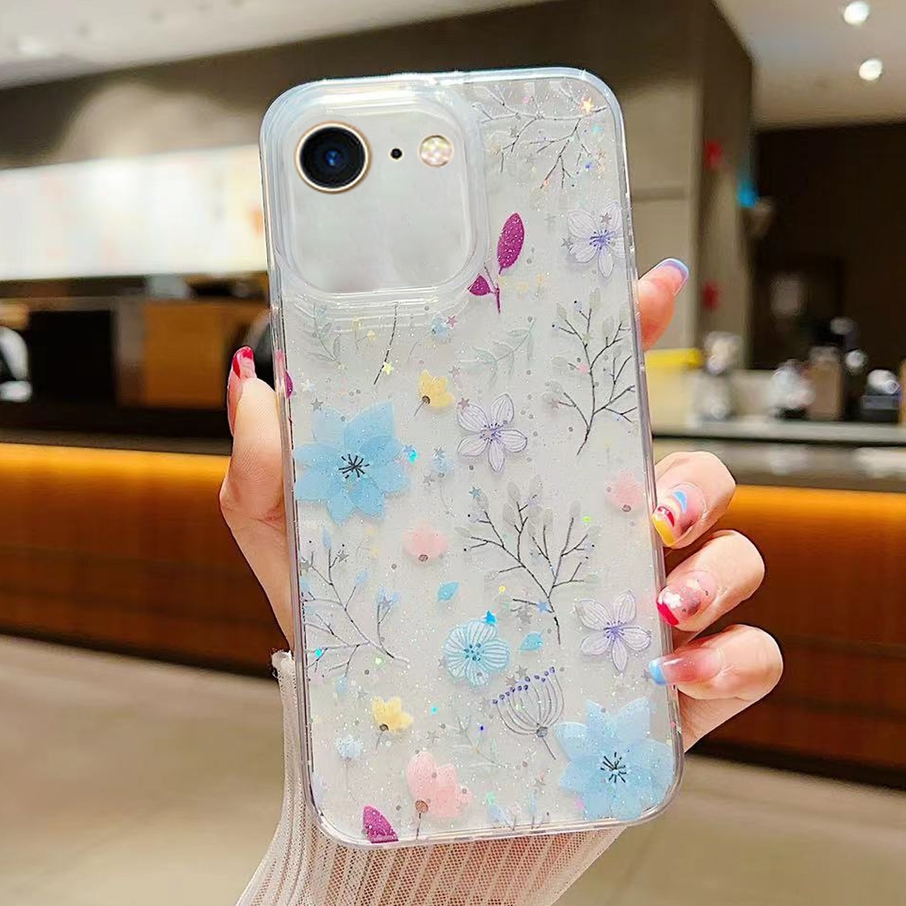 For iPhone 7 / 8 / SE 2022 Fresh Small Floral Epoxy TPU Phone Case(D05 Blue Floral) - Shopkiz.com