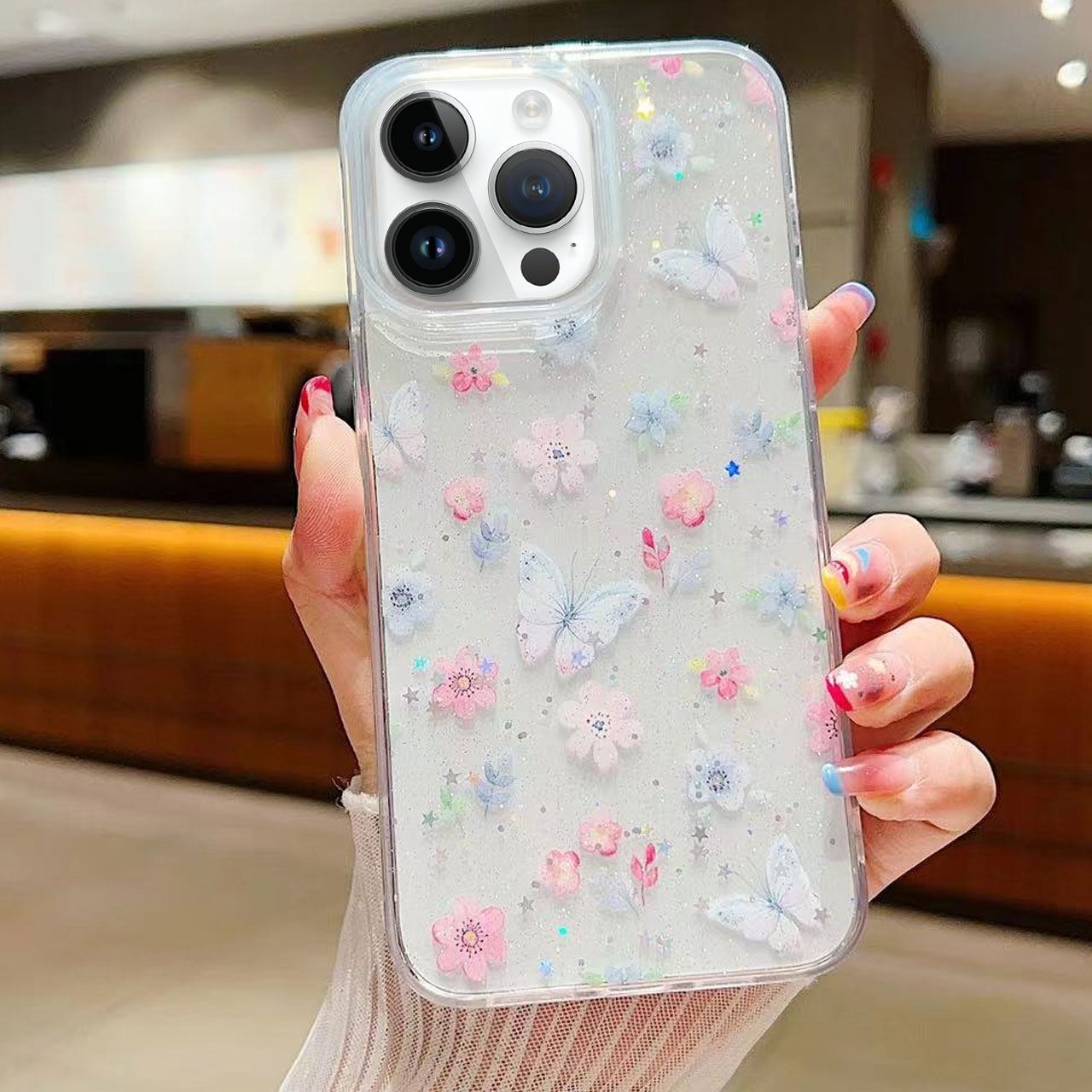 For iPhone 16 Pro Fresh Small Floral Epoxy TPU Phone Case(D06 Love of Butterfly) - Shopkiz.com