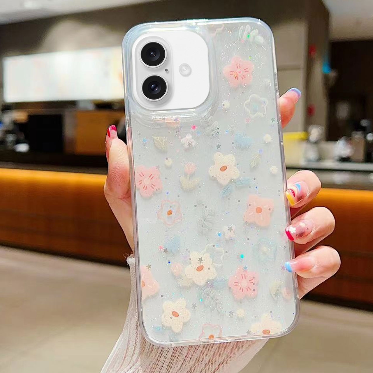 For iPhone 16 Plus Fresh Small Floral Epoxy TPU Phone Case(D02 Hand-painted Flower) - Shopkiz.com