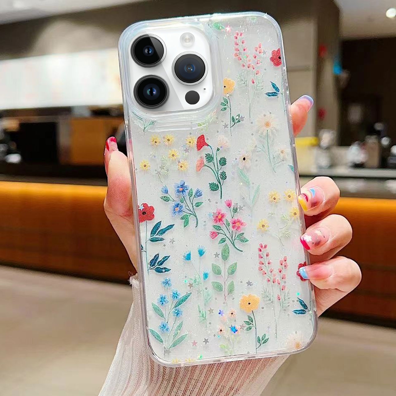 For iPhone 16 Pro Max Fresh Small Floral Epoxy TPU Phone Case(D04 Colorful Floral) - Shopkiz.com