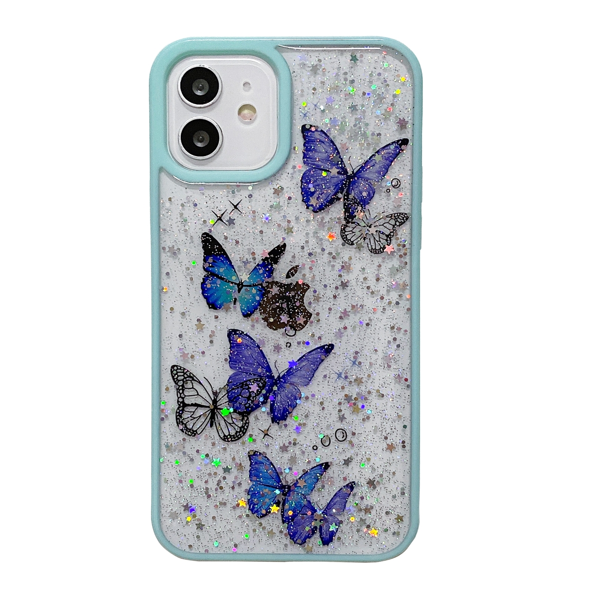 For iPhone 14 Color Butterfly Glitter Epoxy TPU Phone Case(Green) - Shopkiz.com