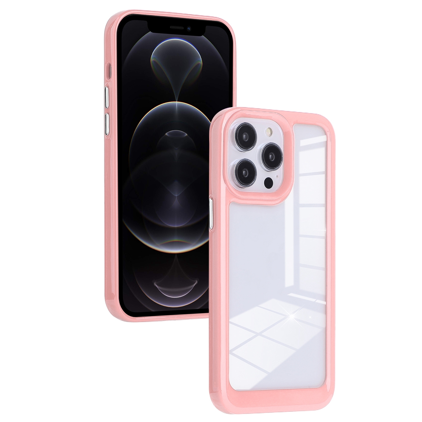 For iPhone 12 Pro Solid Solor TPU Space Acrylic Phone Case(Pink) - Shopkiz.com