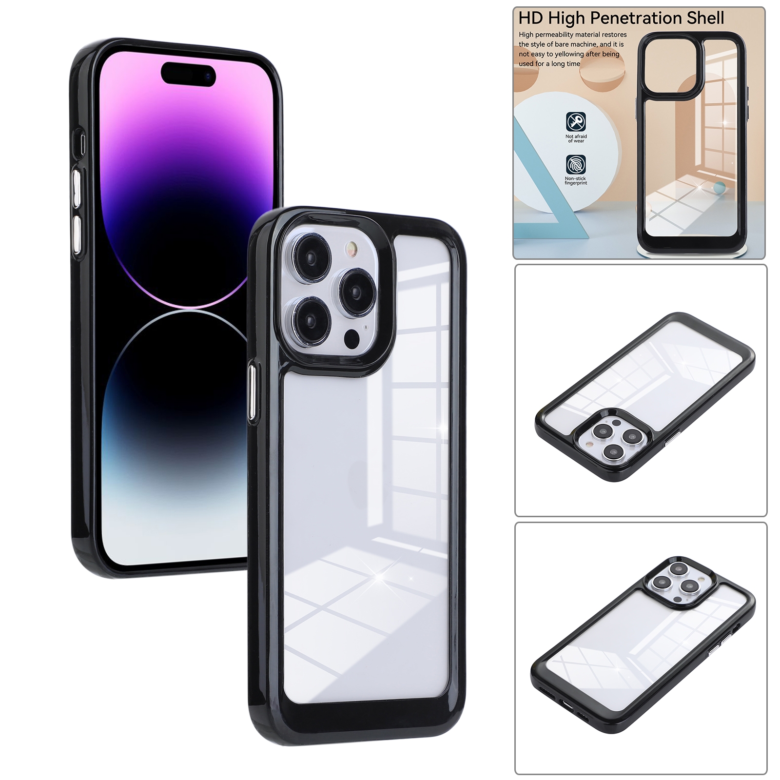 For iPhone 14 Pro Solid Solor TPU Space Acrylic Phone Case(Black) - Shopkiz.com