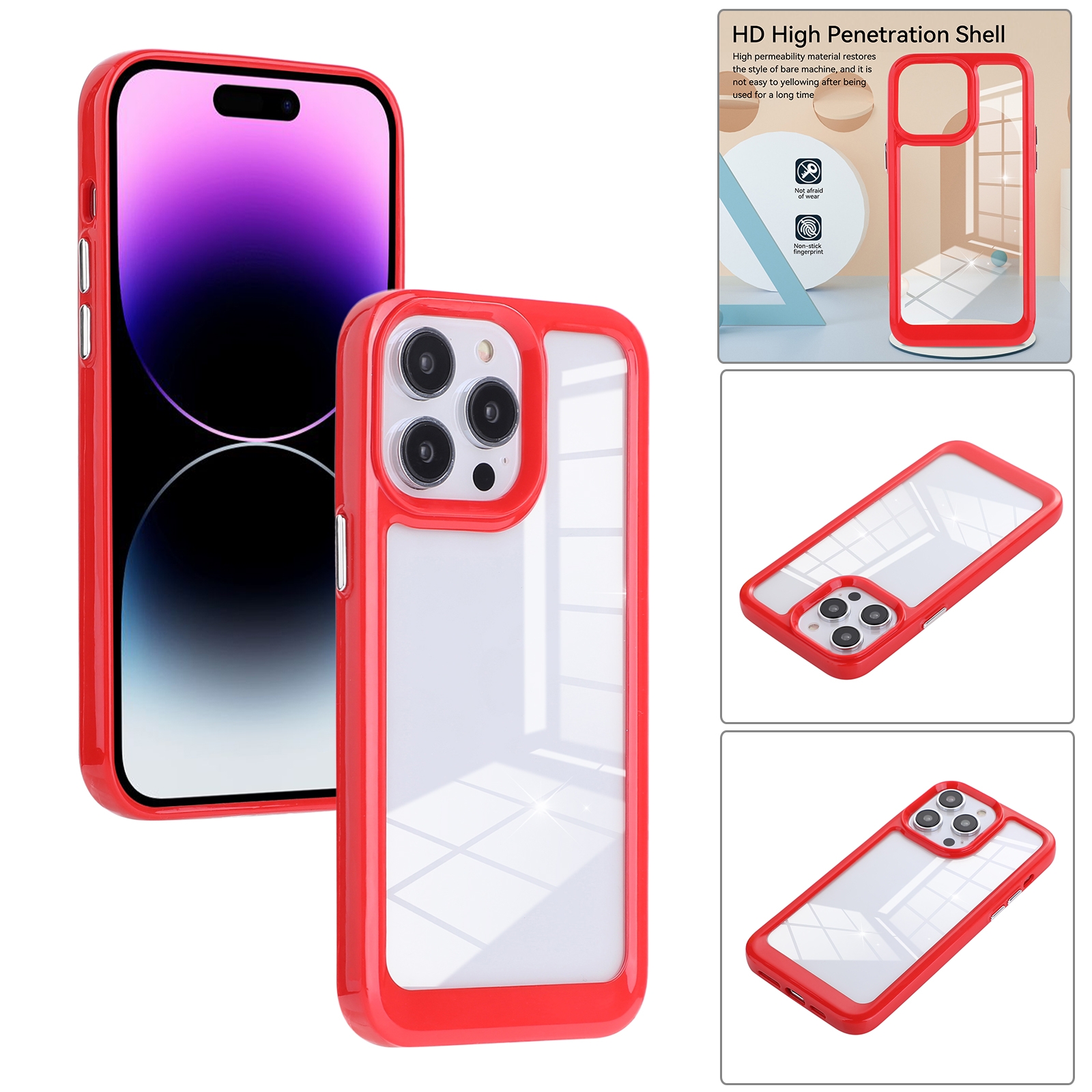 For iPhone 14 Pro Solid Solor TPU Space Acrylic Phone Case(Red) - Shopkiz.com