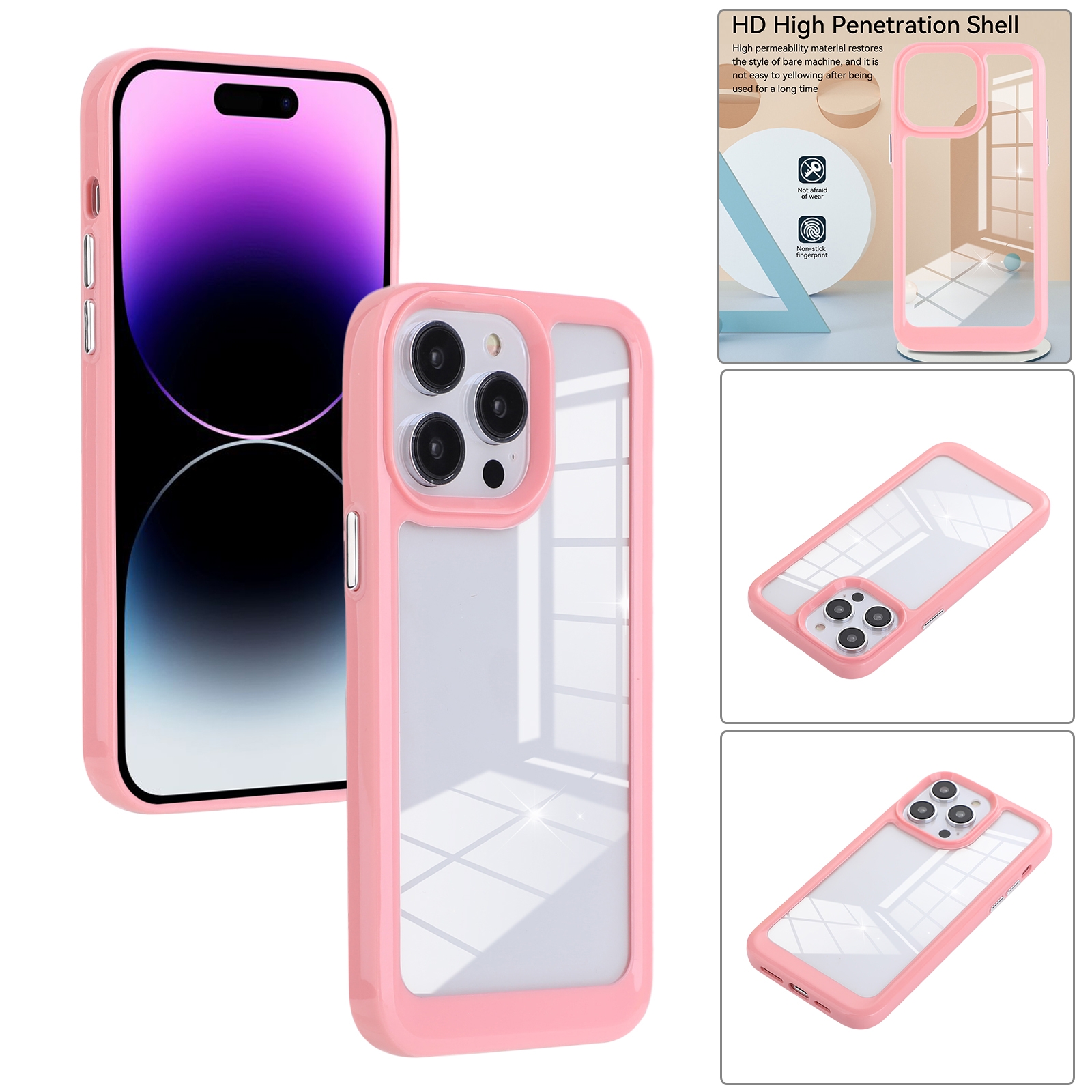 For iPhone 14 Pro Max Solid Solor TPU Space Acrylic Phone Case(Pink) - Shopkiz.com