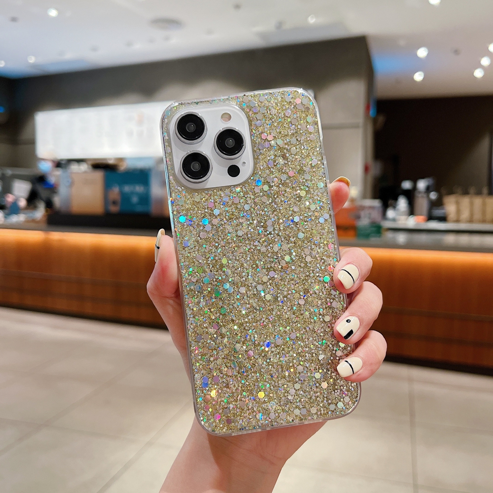 For iPhone 14 Glitter Sequins Epoxy TPU Phone Case(Gold) - Shopkiz.com