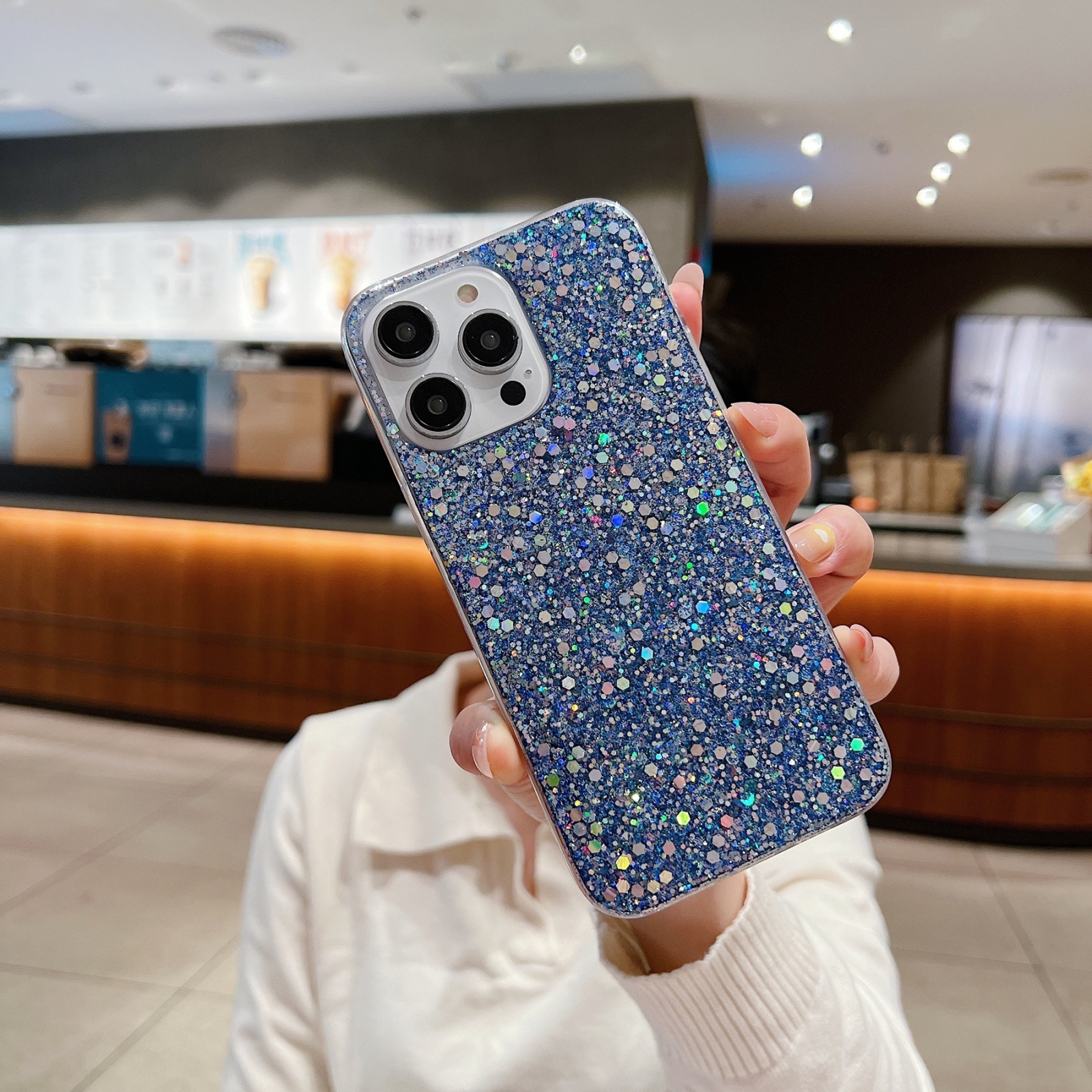 For iPhone 13 Pro Glitter Sequins Epoxy TPU Phone Case(Blue) - Shopkiz.com