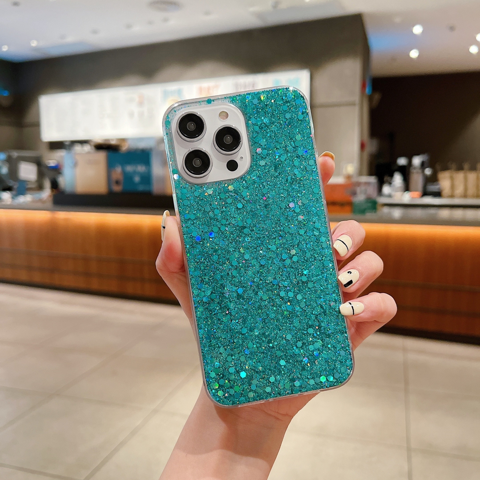 For iPhone 13 mini Glitter Sequins Epoxy TPU Phone Case(Green) - Shopkiz.com