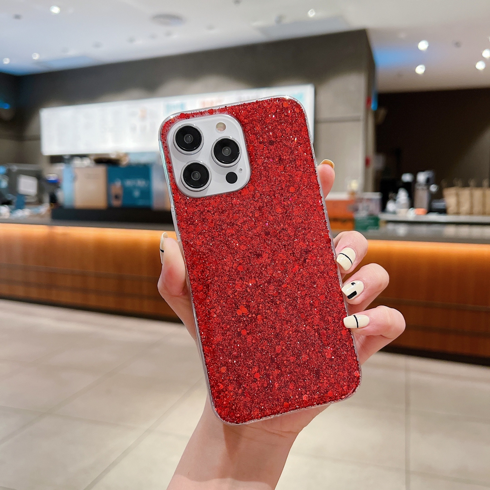 For iPhone 12 Pro Glitter Sequins Epoxy TPU Phone Case(Red) - Shopkiz.com