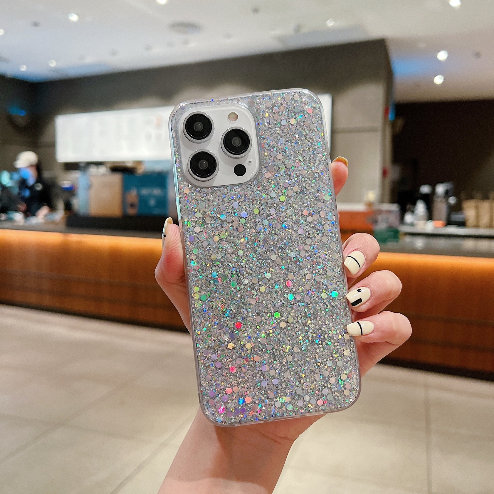 For iPhone 12 Pro Glitter Sequins Epoxy TPU Phone Case(Silver) - Shopkiz.com