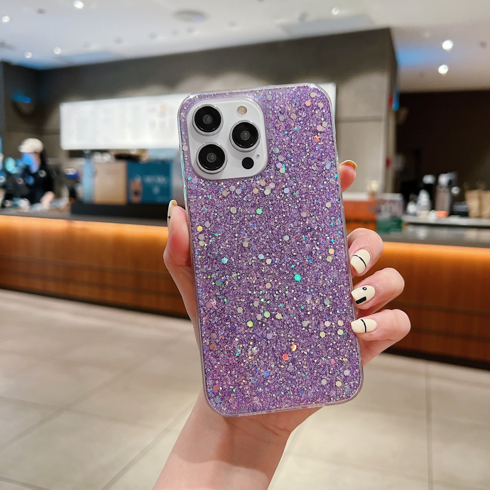 For iPhone 12 mini Glitter Sequins Epoxy TPU Phone Case(Purple) - Shopkiz.com