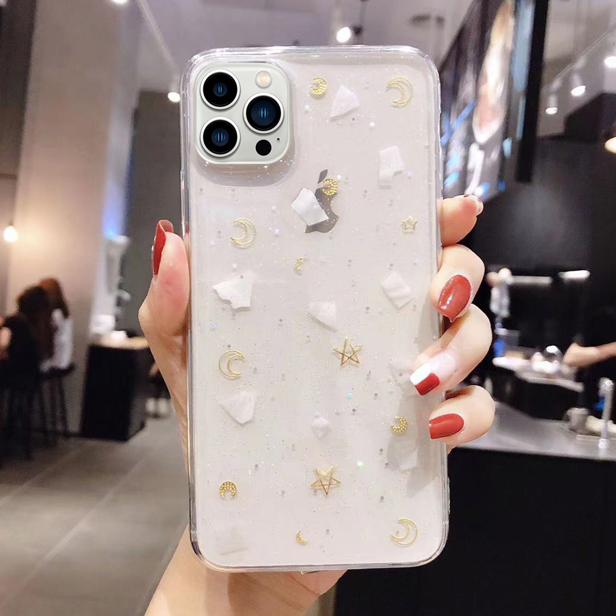For iPhone 13 Moon Star Shell Glitter Epoxy TPU Phone Case(Transparent) - Shopkiz.com