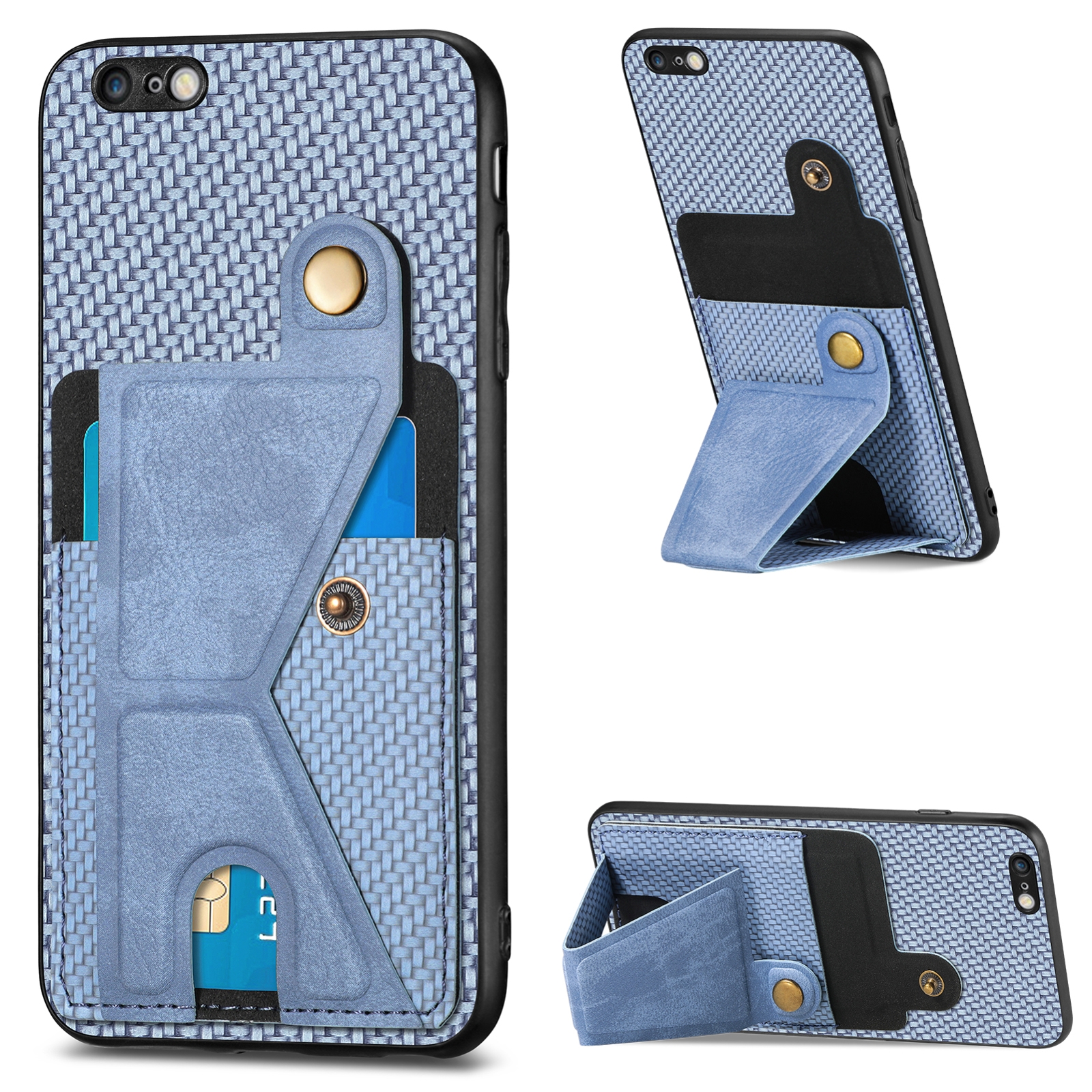 For iPhone 6 / 6s Carbon Fiber Wallet Flip Card K-shaped Holder Phone Case(Blue) - Shopkiz.com