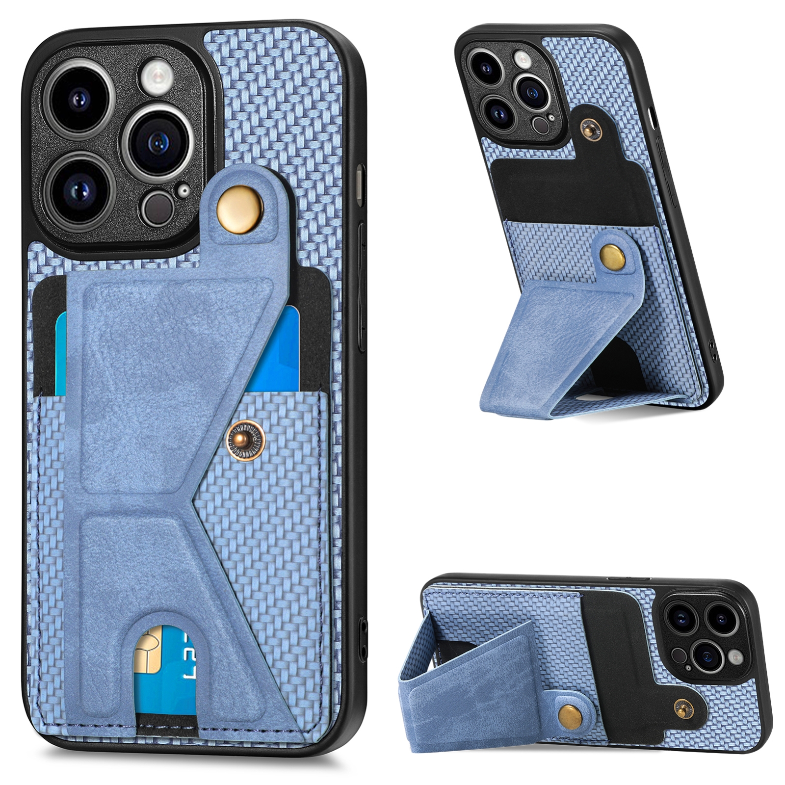 For iPhone 13 Pro Max Carbon Fiber Wallet Flip Card K-shaped Holder Phone Case(Blue) - Shopkiz.com