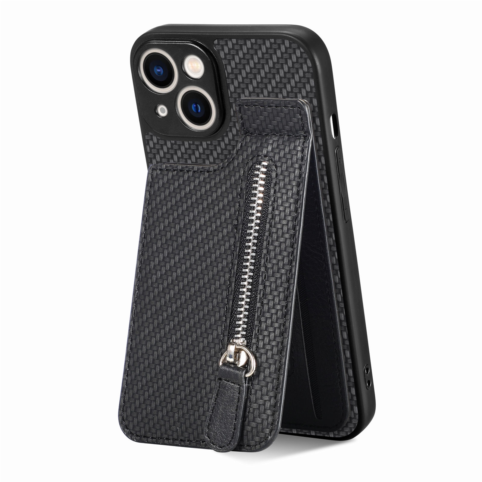 For iPhone 14 Carbon Fiber Vertical Flip Zipper Phone Case(Black) - Shopkiz.com