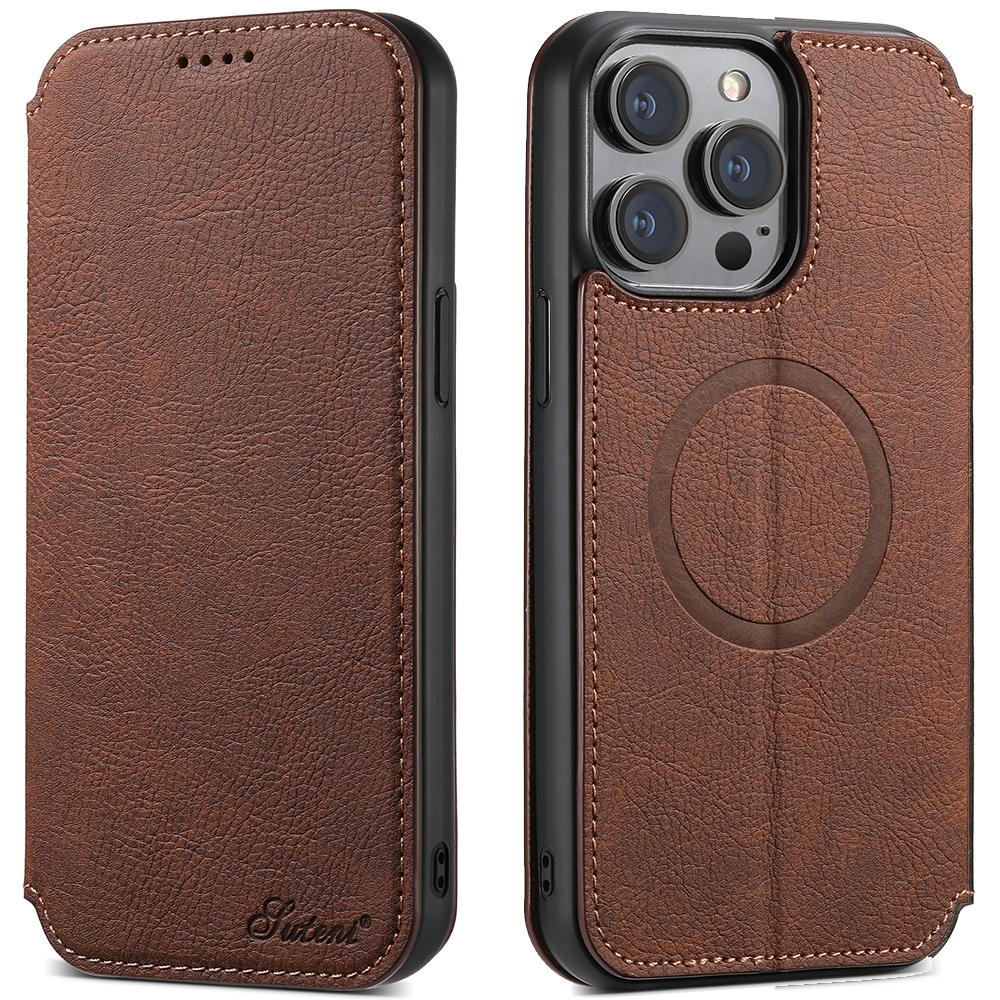 For iPhone 14 Plus Suteni J06 Retro Matte Litchi Texture Leather Magnetic Magsafe Phone Case(Brown) - Shopkiz.com