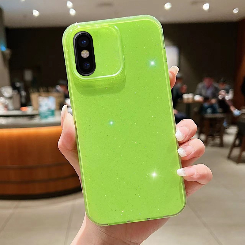 For iPhone X / XS Jelly Glitter Solid Color TPU Phone Case(Fluorescent Green) - Shopkiz.com