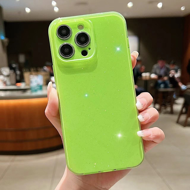 For iPhone 12 Pro Max Jelly Glitter Solid Color TPU Phone Case(Fluorescent Green) - Shopkiz.com