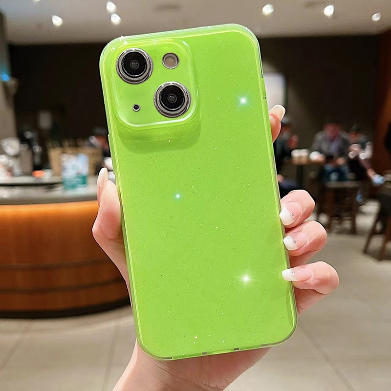 For iPhone 13 Jelly Glitter Solid Color TPU Phone Case(Fluorescent Green) - Shopkiz.com