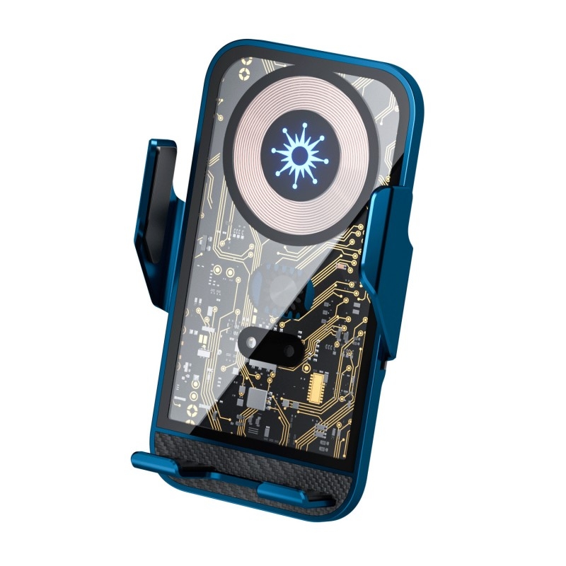 C10 Car Navigation Infrared Sensor Transparent Wireless Charger 15W Fast Charger Phone Stand(Blue) - Shopkiz.com