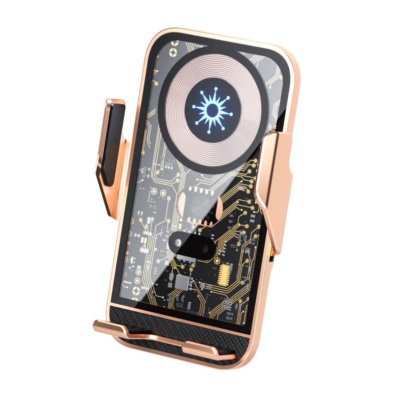 C10 Car Navigation Infrared Sensor Transparent Wireless Charger 15W Fast Charger Phone Stand(Golden) - Shopkiz.com