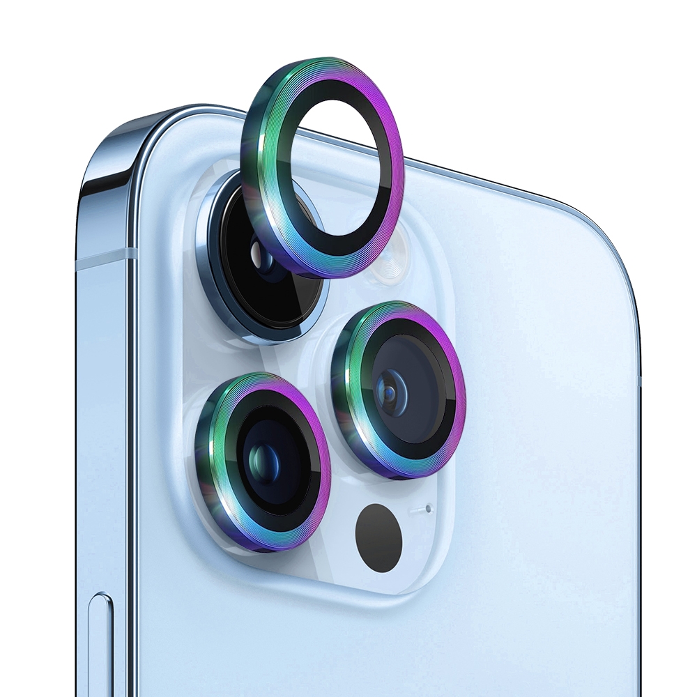 For iPhone 13 Pro / 13 Pro Max NORTHJO Camera Lens Protector Tempered Glass CD Vein Metal Ring Film(Colorful) - Shopkiz.com