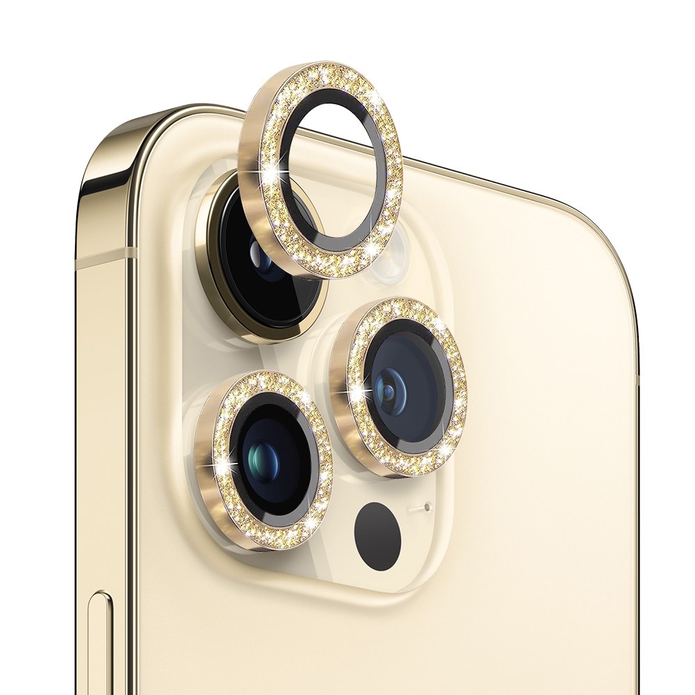 For iPhone 13 Pro / 13 Pro Max NORTHJO Camera Lens Protector Tempered Glass Bling Glitter Metal Ring Film(Gold) - Shopkiz.com