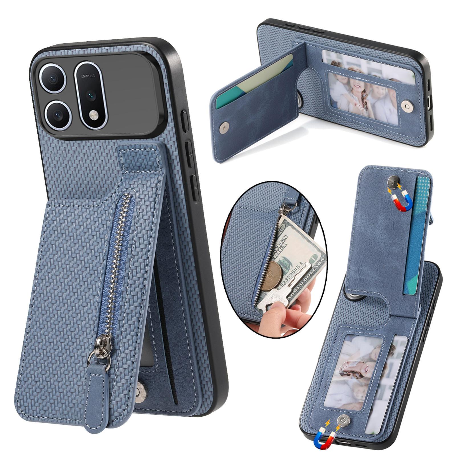 For Honor Win Turbo 5G Carbon Fiber Vertical Flip Zipper Phone Case(Blue) - Shopkiz.com